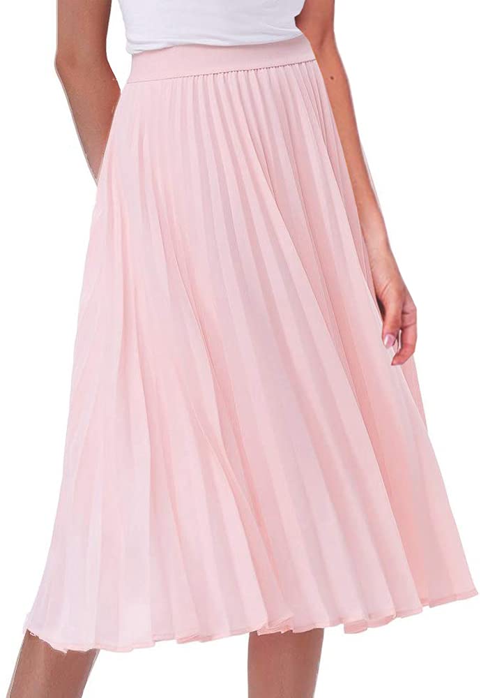 GOLDSTITCH Women's High Waist Pleated Skirt A line Swing Midi Skirt Pink - Image 2